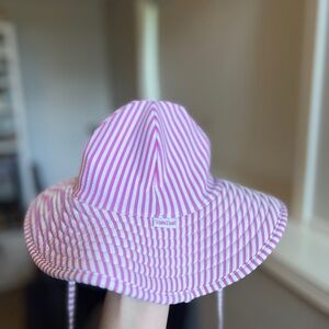 RuffleButts White and Pink Seersucker Sun Swim Hat